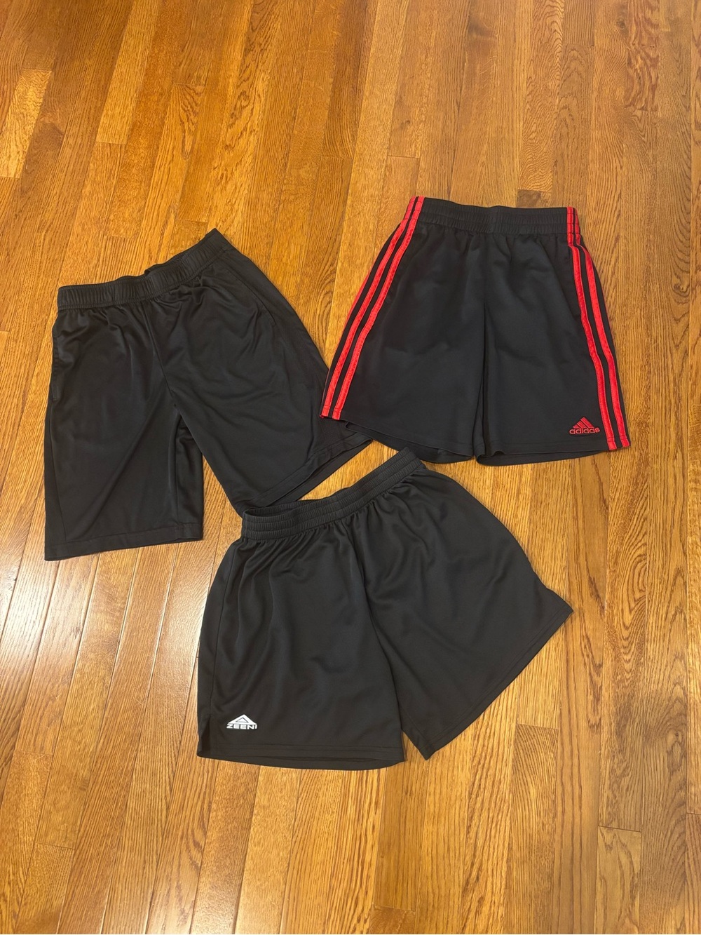 adidas Kids Black Athletic Shorts Trio with Red Stripe Accent